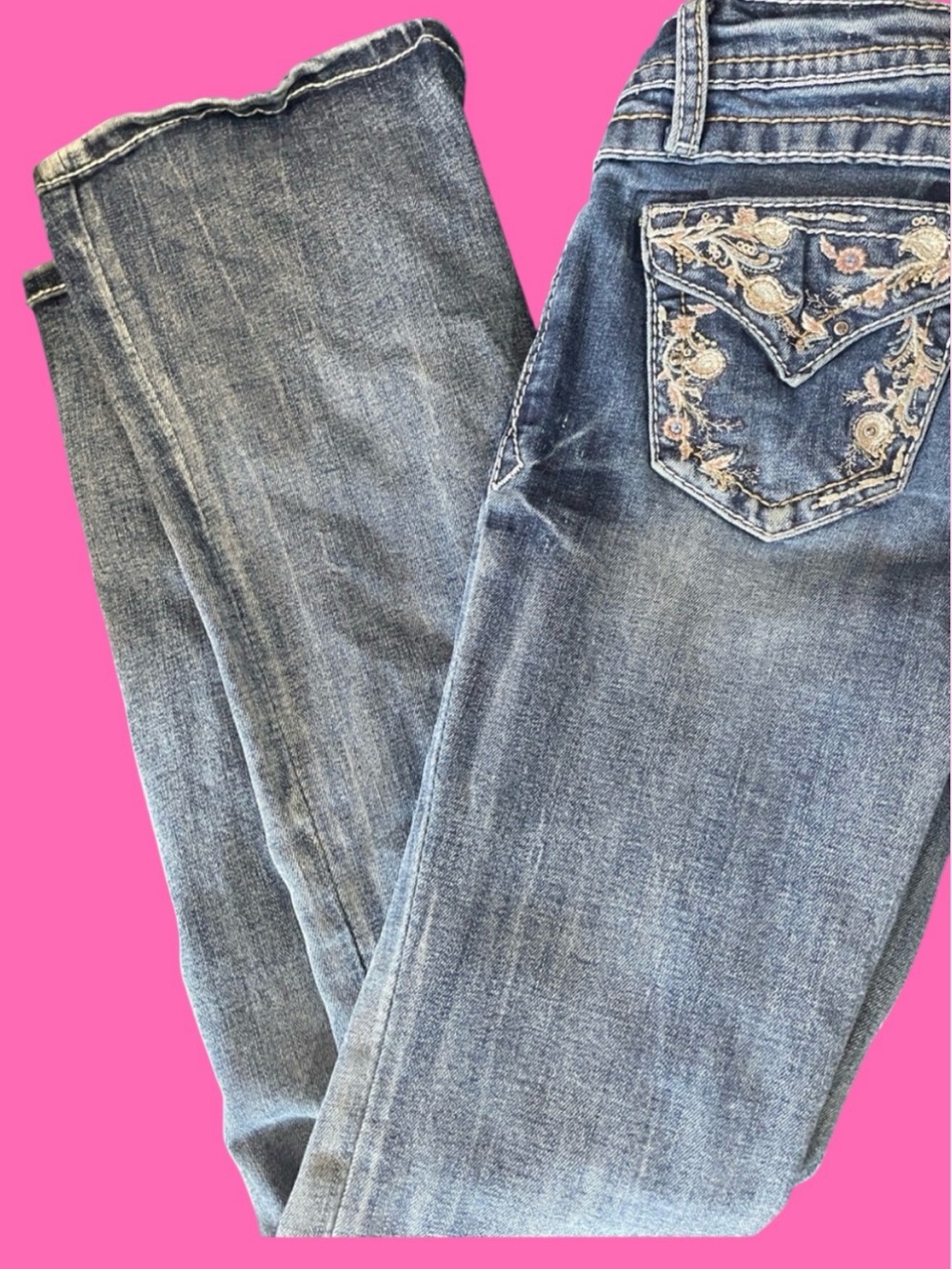 Grace Embroidered Pocket Blue Jeans for Kids